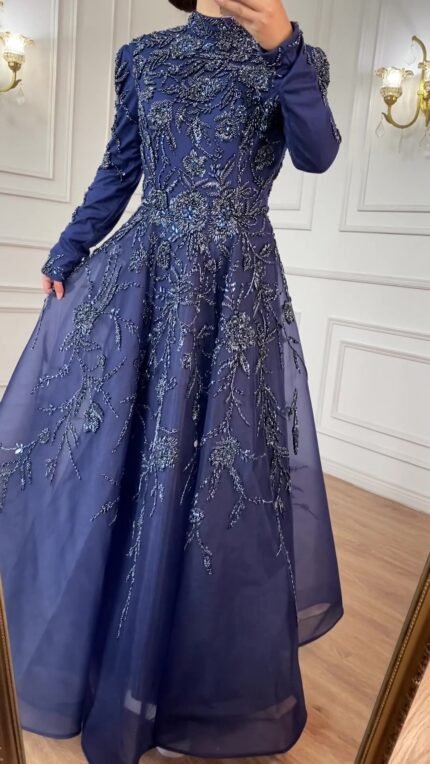 Smilprince Wholesale Sequin Prom Dresses - New Blue Beaded Semi-formal Mid-length Elegant Evening Gown for Hostess Luxury Wedding Gala Dress LA71098