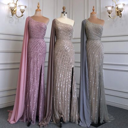 Smilprince Wholesale Sequin Prom Dresses - Pink One-Shoulder High-end Slim Fit Slit Bridal Gown Elegant Hostess Evening Dress LA71708