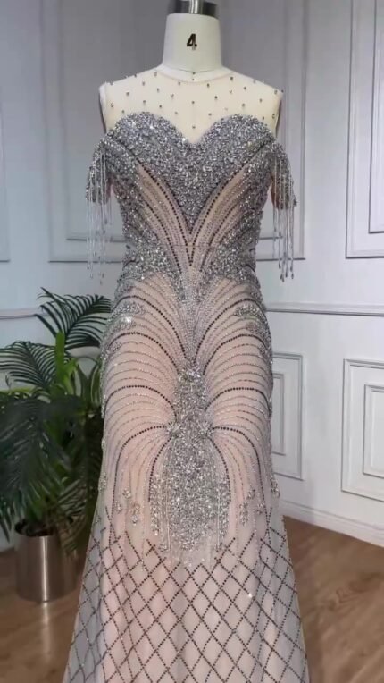 Smilprince Wholesale Sequin Prom Dresses - Silver Nude Fringe High-end Luxury Bridal Gown for Hostess Vocal Performance Evening Dress LA71906